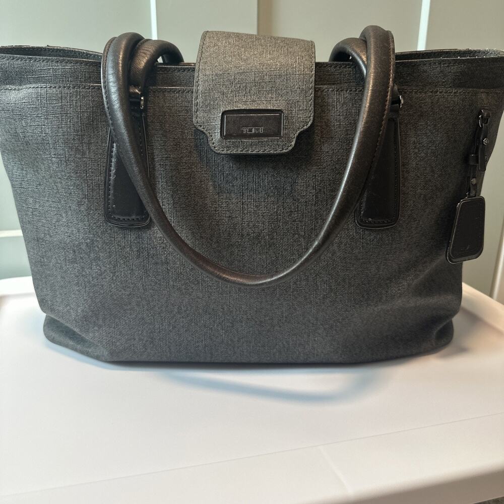 TUMI Sinclair Tegan Business Tote Bag with Laptop Case - Gray/Dark Brown